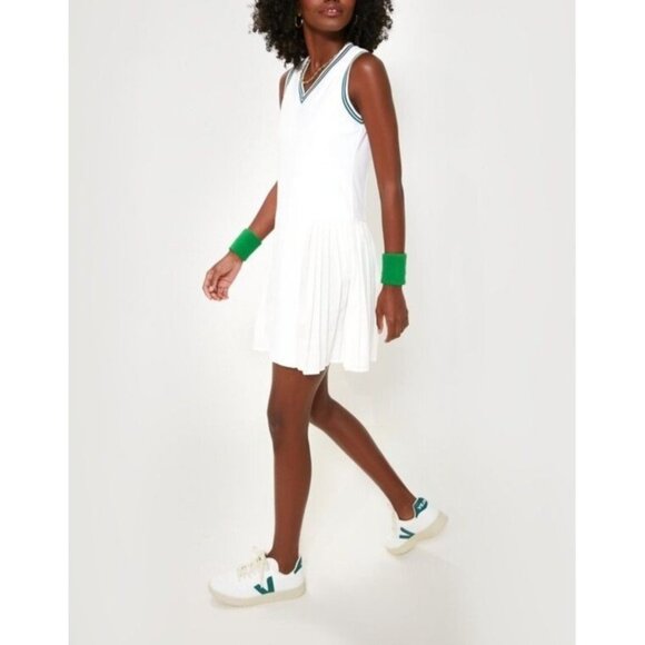 Tuckernuck Tnuck Sport Retro Stripe Kemper Tennis Dress V-Neck White Sz M - Picture 1 of 9